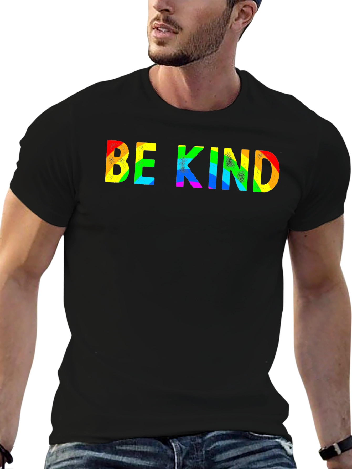 Be Kind Rainbow Text Black T-Shirt