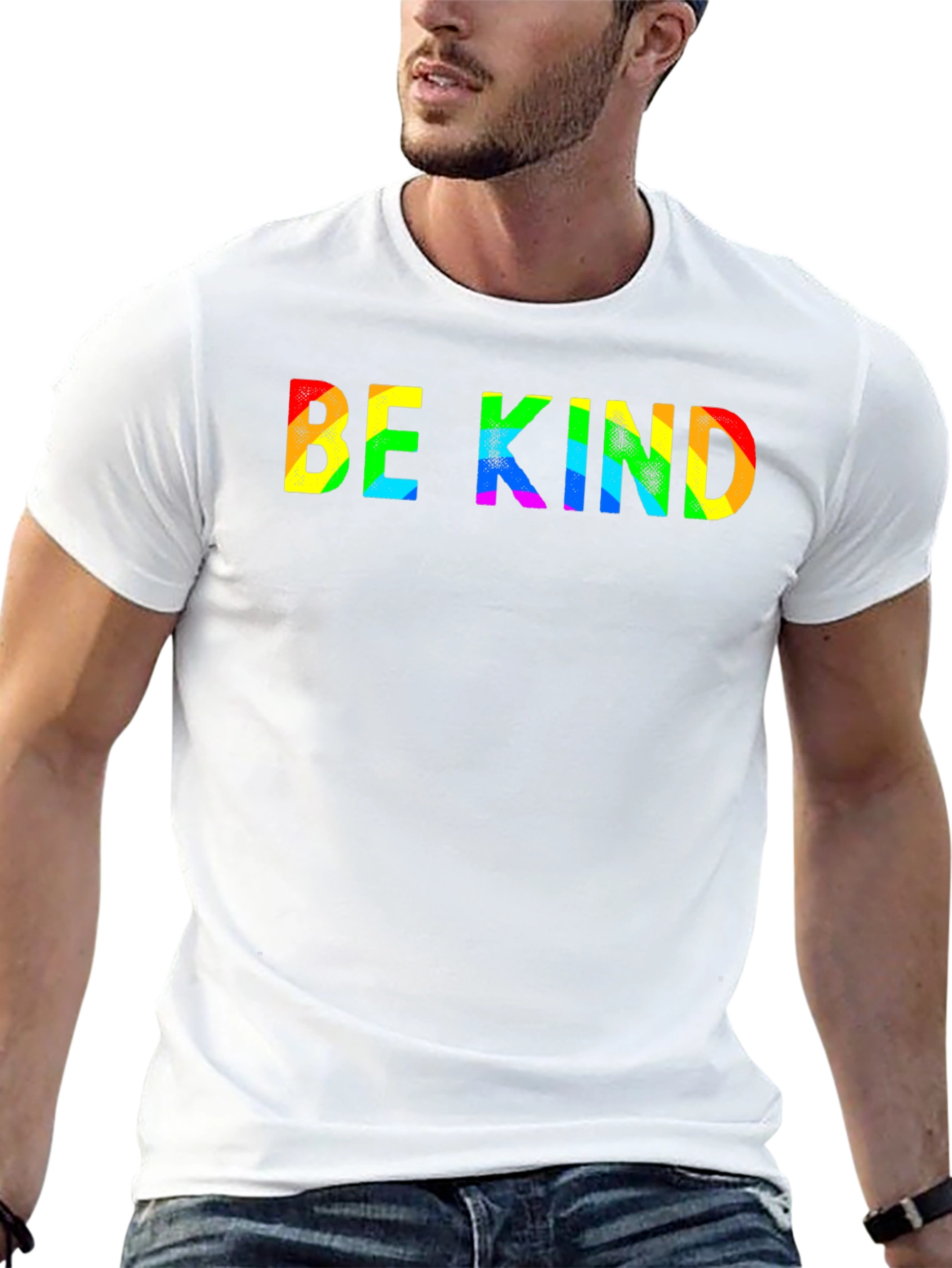 Be Kind Rainbow Text Black T-Shirt