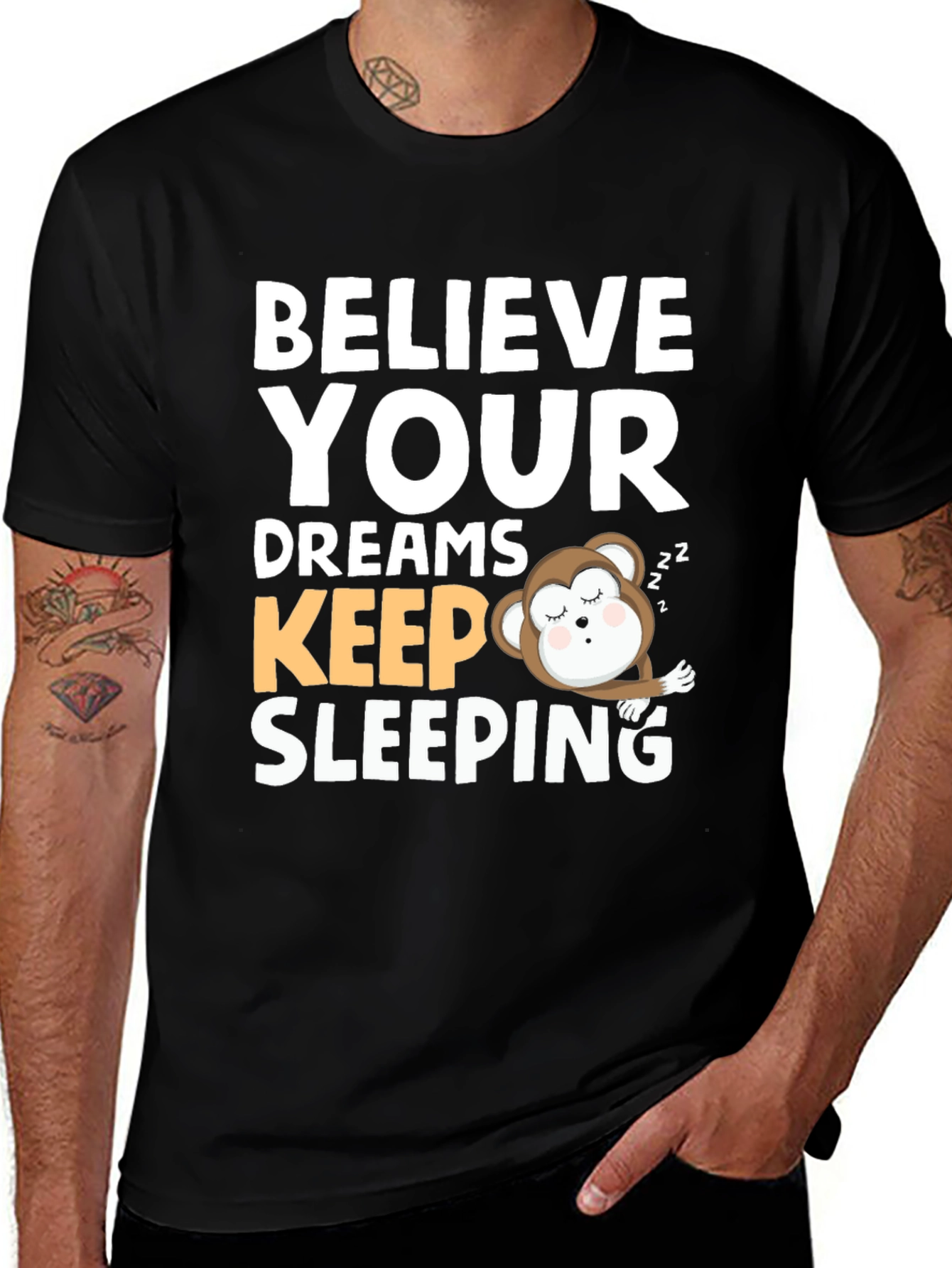 Believe Your Dreams Sleeping Monkey Graphic Tee
