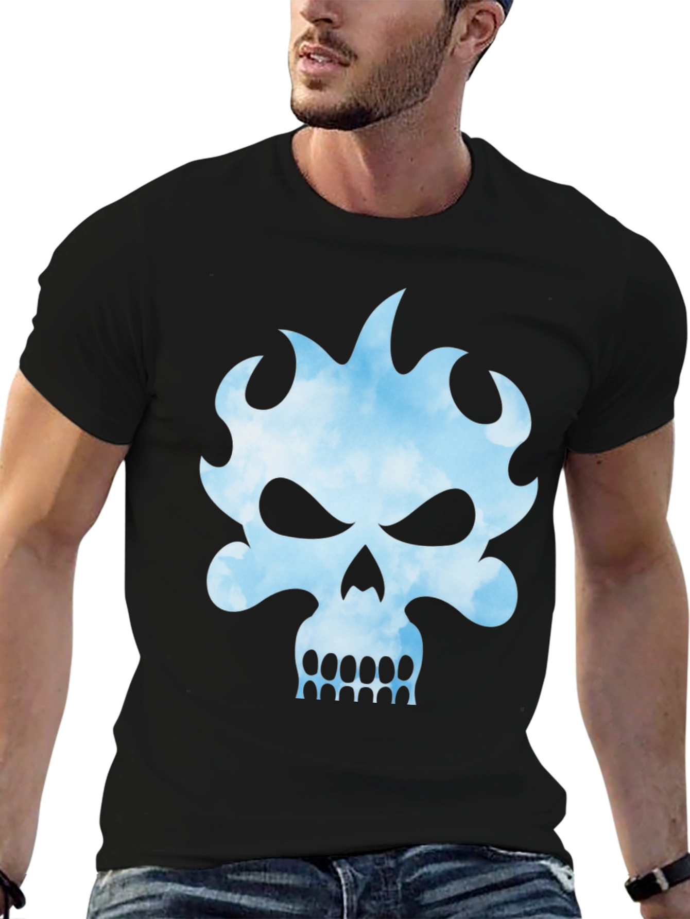 Skull Flame Graphic Black Tee - Edgy Style