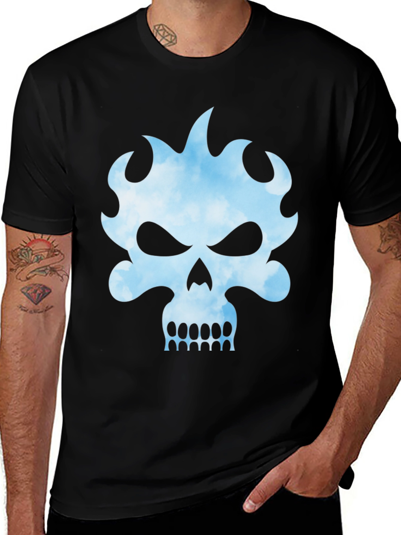 Skull Flame Graphic Black Tee - Edgy Style