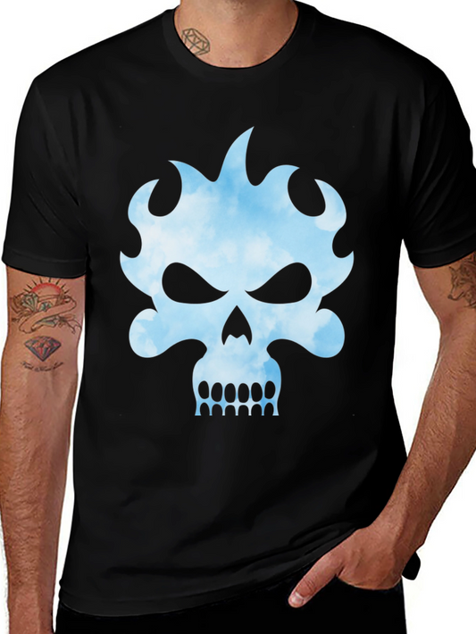 Skull Flame Graphic Black Tee - Edgy Style