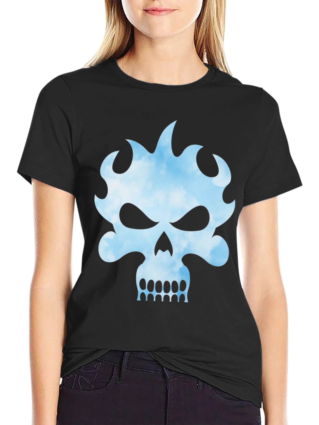 Skull Flame Graphic Black Tee - Edgy Style