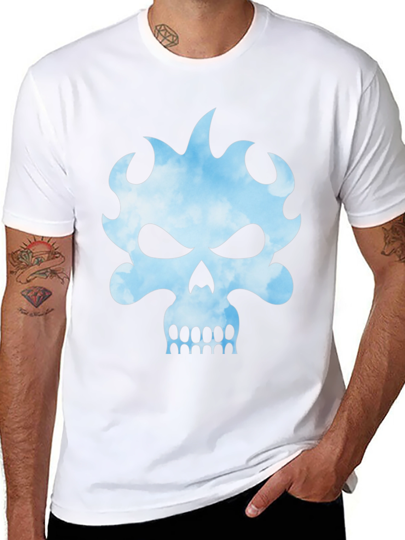 Skull Flame Graphic Black Tee - Edgy Style