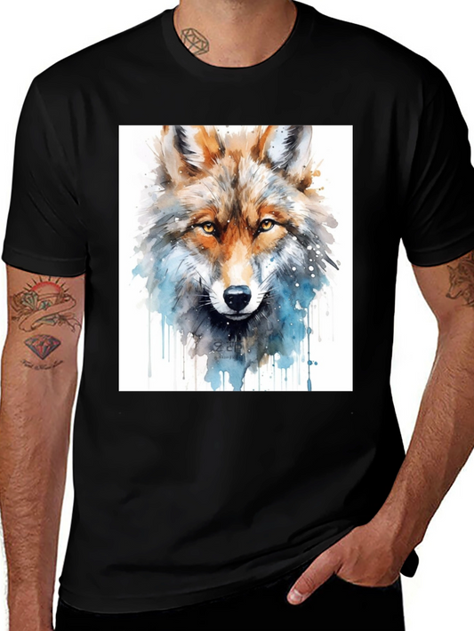 Watercolor Wolf Graphic Black T-Shirt