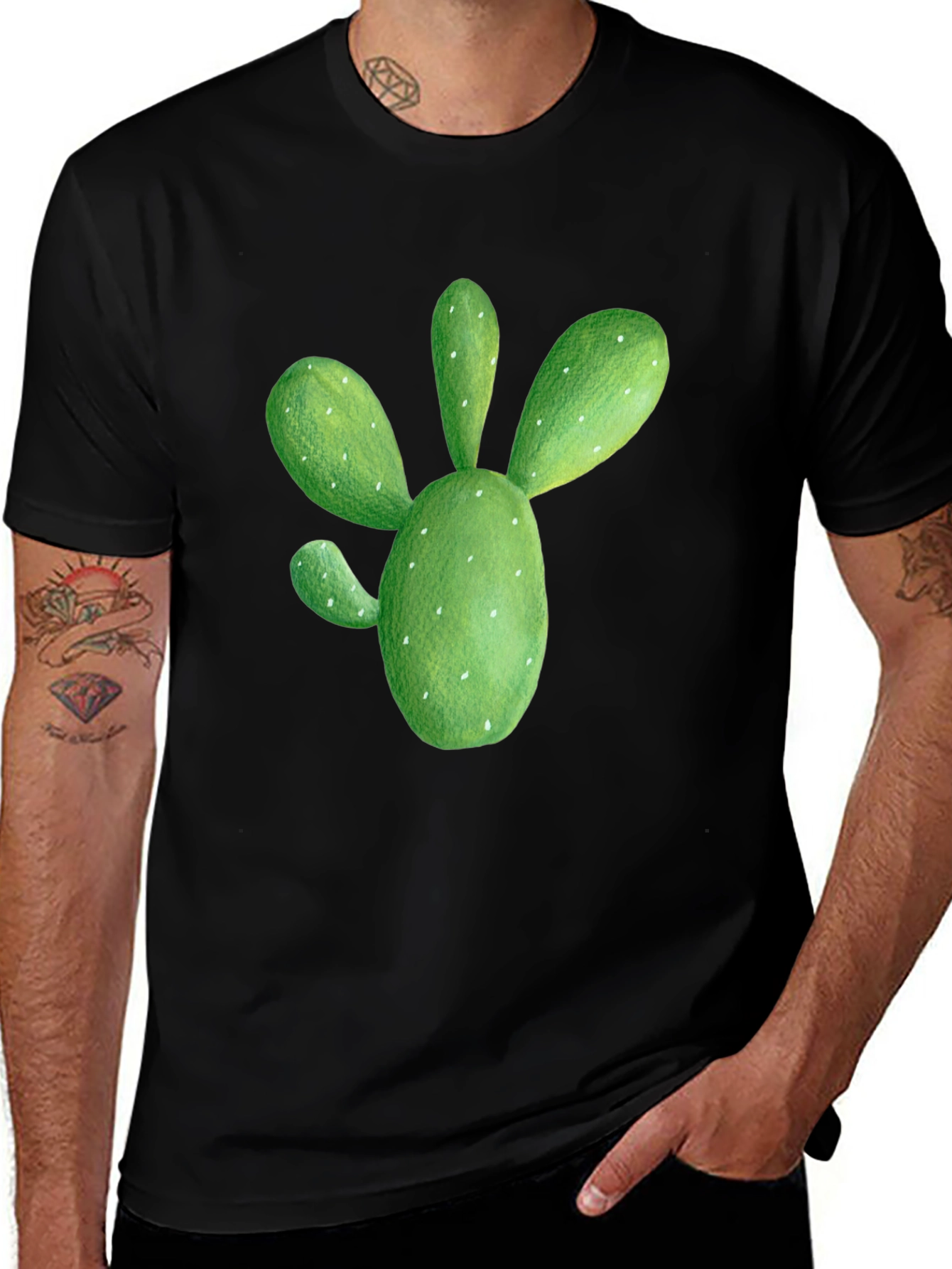 Cactus Graphic Tee - Black Cotton T-Shirt