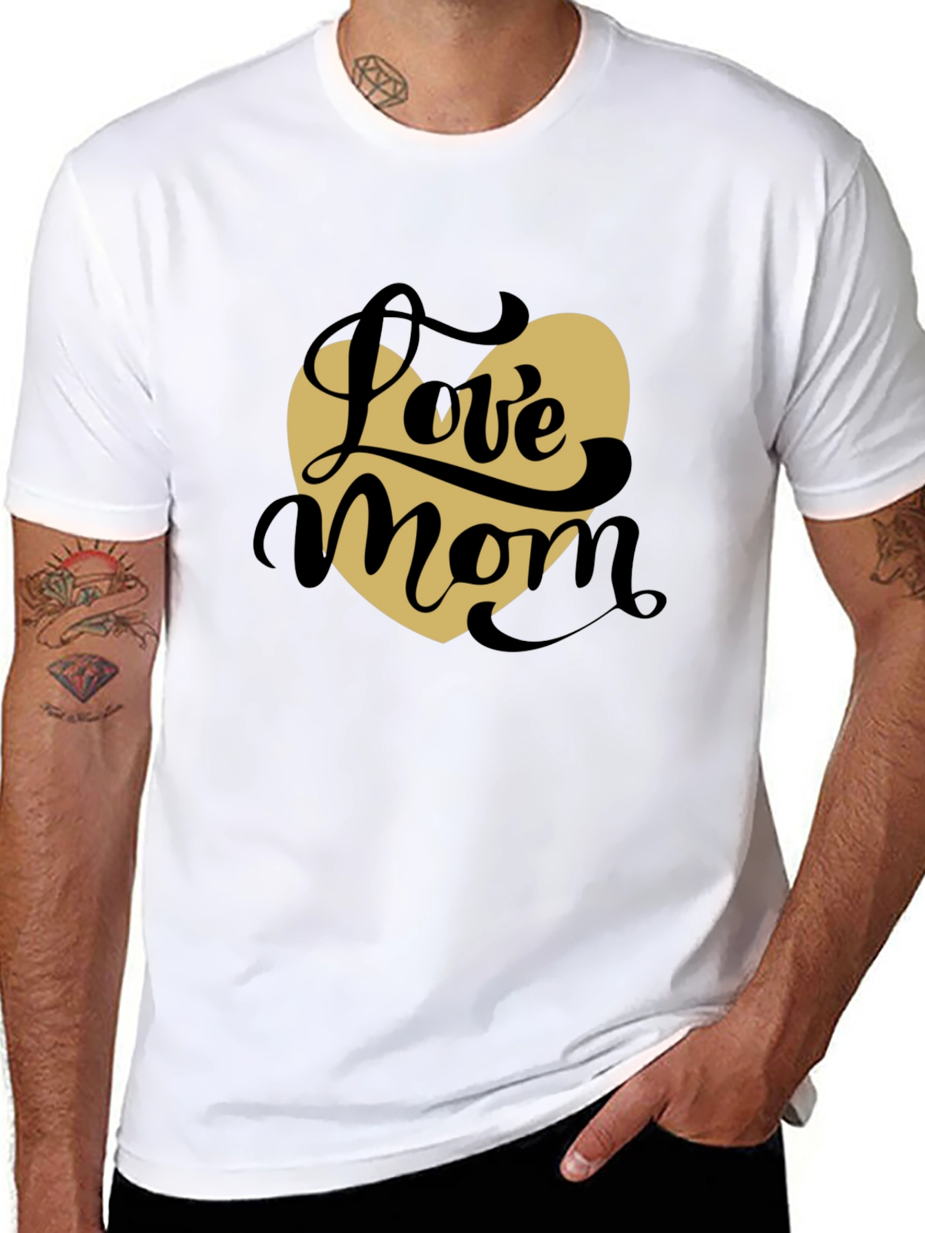 Love Mom T-Shirt - Black with Heart Graphic