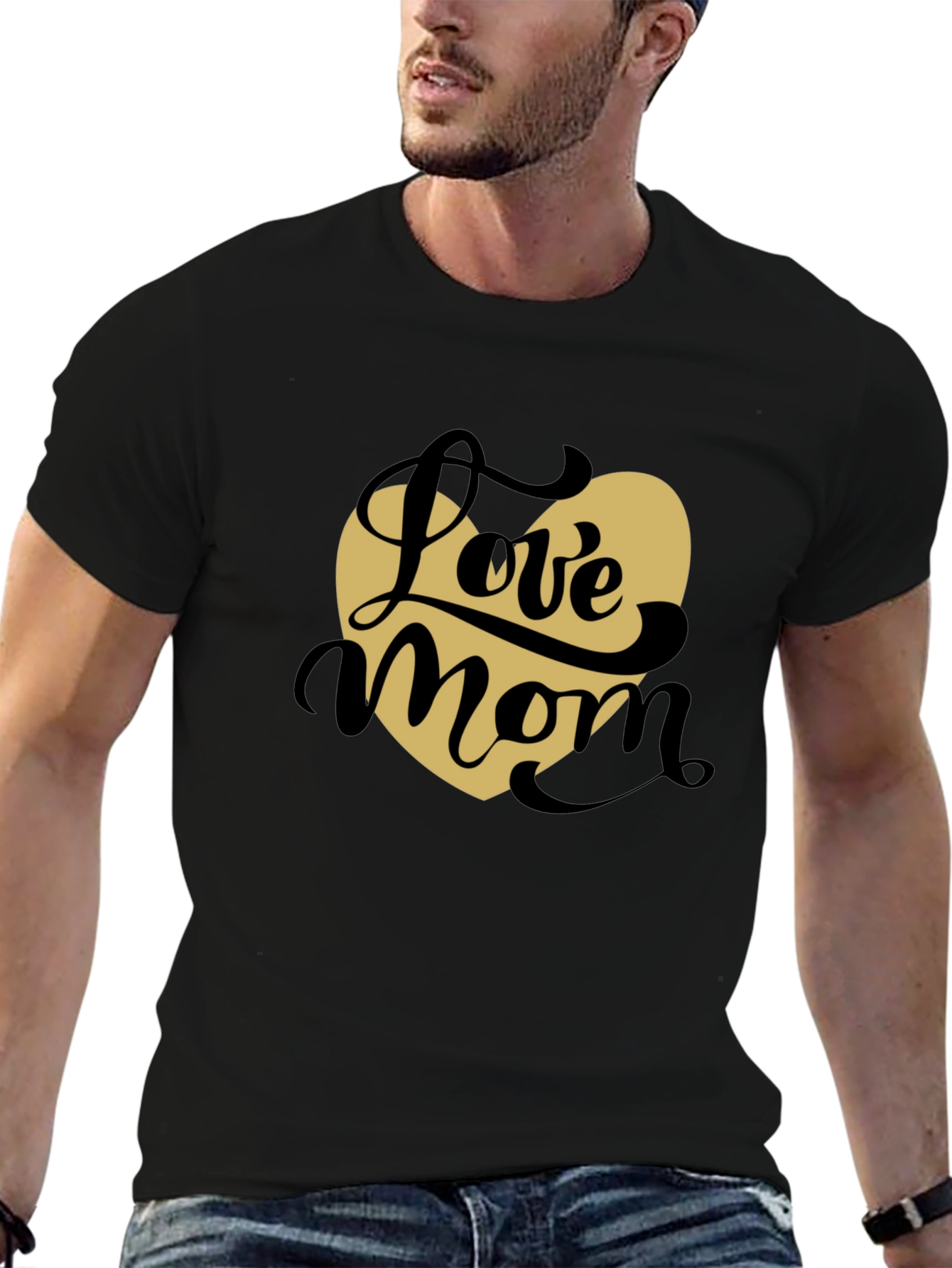 Love Mom T-Shirt - Black with Heart Graphic