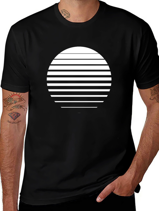 Minimalist Striped Circle Graphic Tee - Modern Black T-Shirt