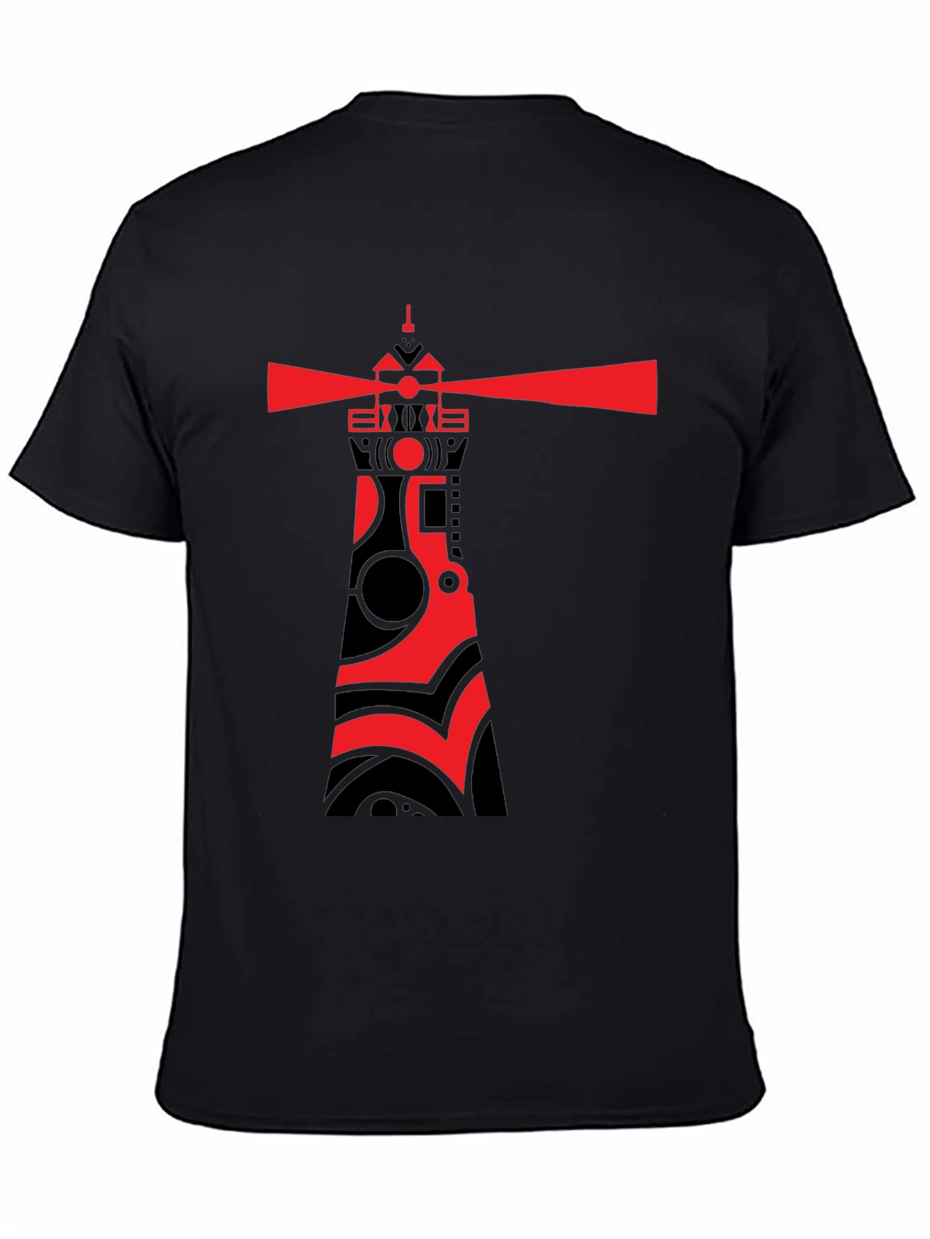 Red Lighthouse Graphic Tee - Stylish Black Cotton T-Shirt
