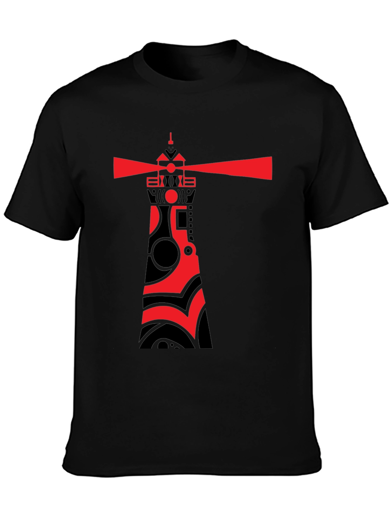 Red Lighthouse Graphic Tee - Stylish Black Cotton T-Shirt