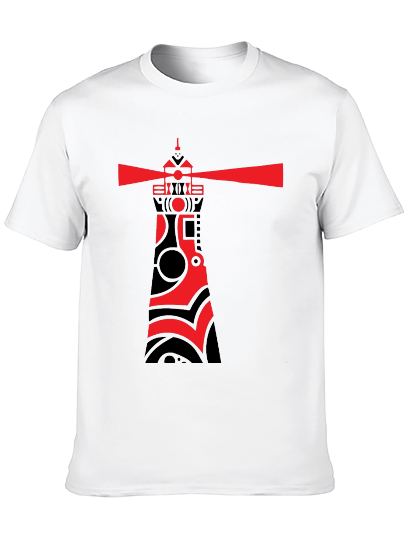 Red Lighthouse Graphic Tee - Stylish Black Cotton T-Shirt
