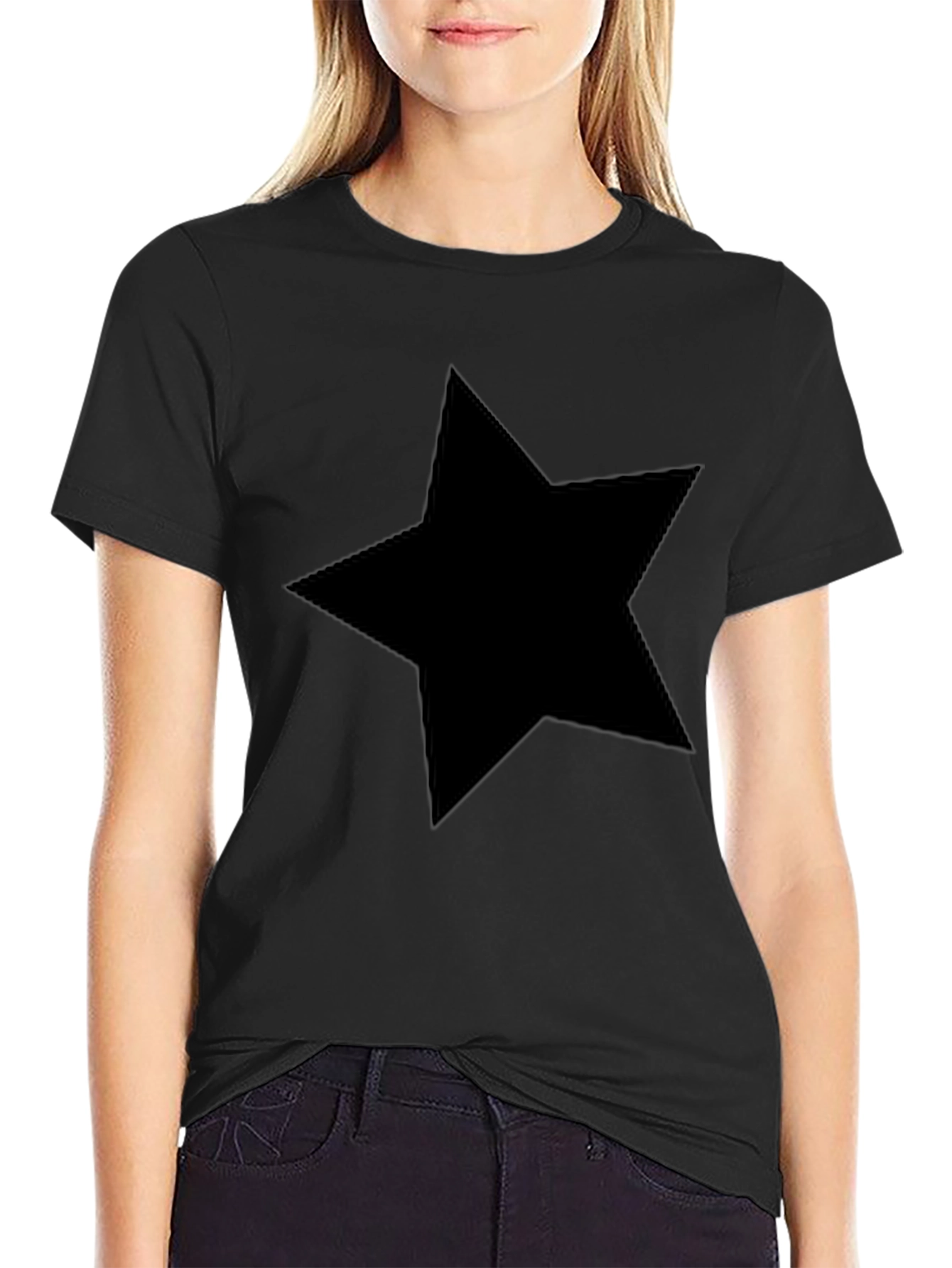 Black Star Graphic T-Shirt - Casual Crew Neck Tee