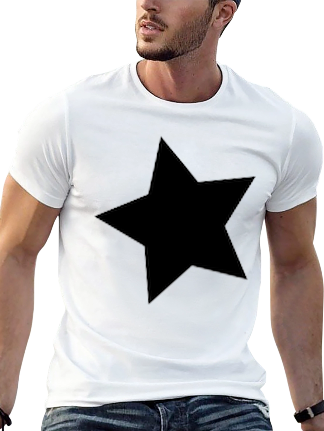 Black Star Graphic T-Shirt - Casual Crew Neck Tee