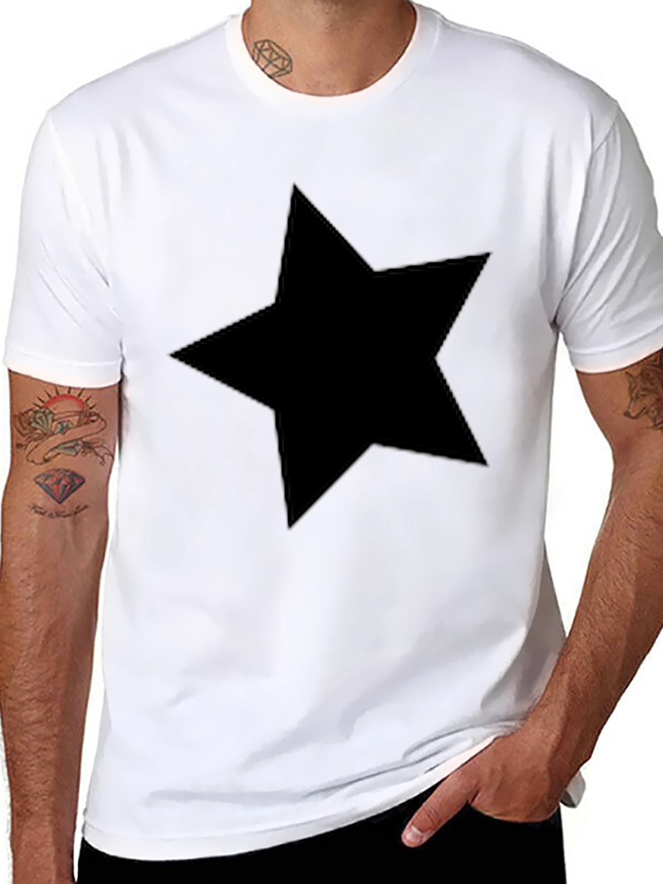 Black Star Graphic T-Shirt - Casual Crew Neck Tee