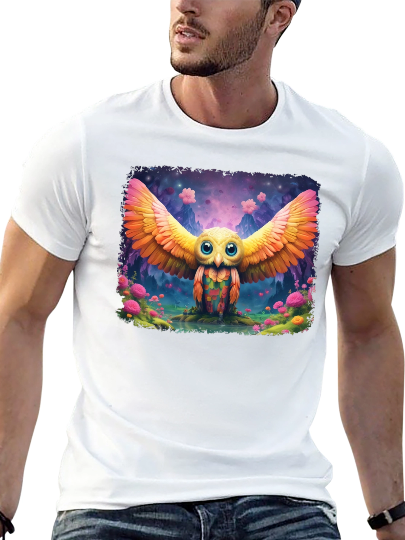 Whimsical Owl Graphic T-Shirt - Vibrant Design