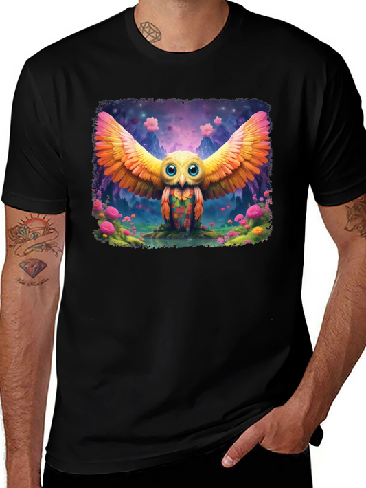 Whimsical Owl Graphic T-Shirt - Vibrant Design
