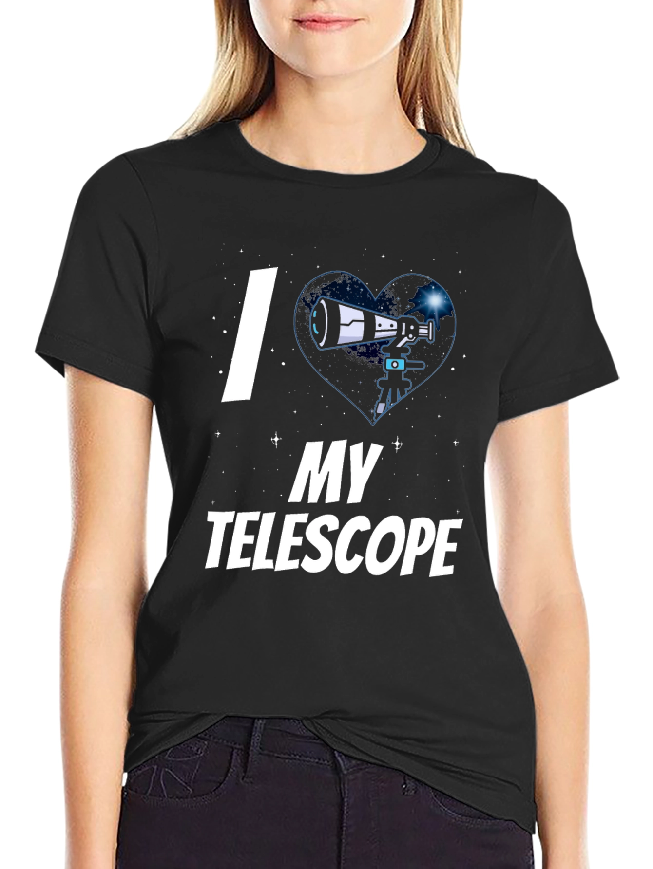 I Heart My Telescope Black Graphic Tee