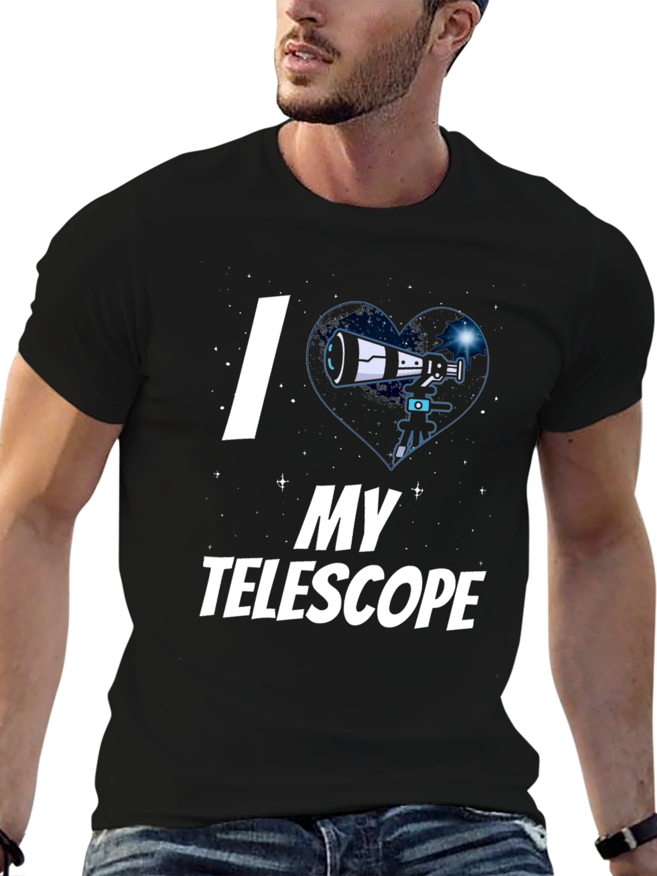 I Heart My Telescope Black Graphic Tee