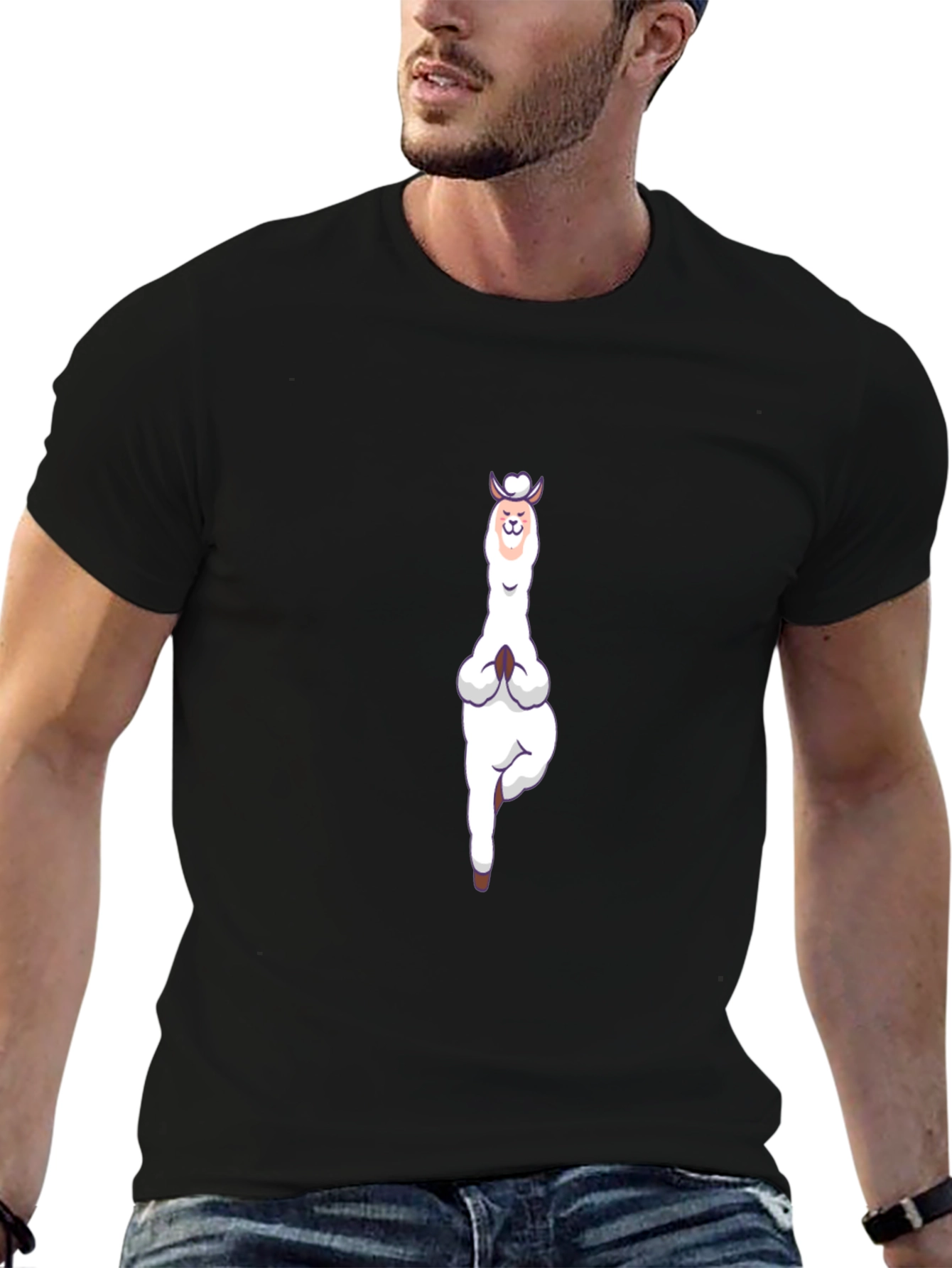 Yoga Llama Graphic Tee - Black Cotton T-Shirt