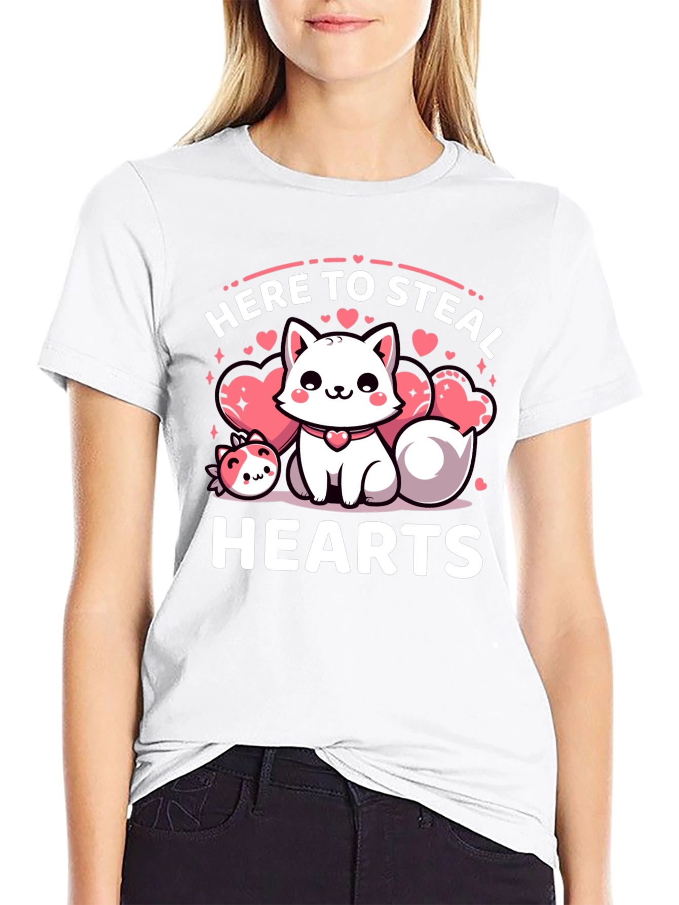 Cute Here to Steal Hearts Valentines Day Cat T-Shirt