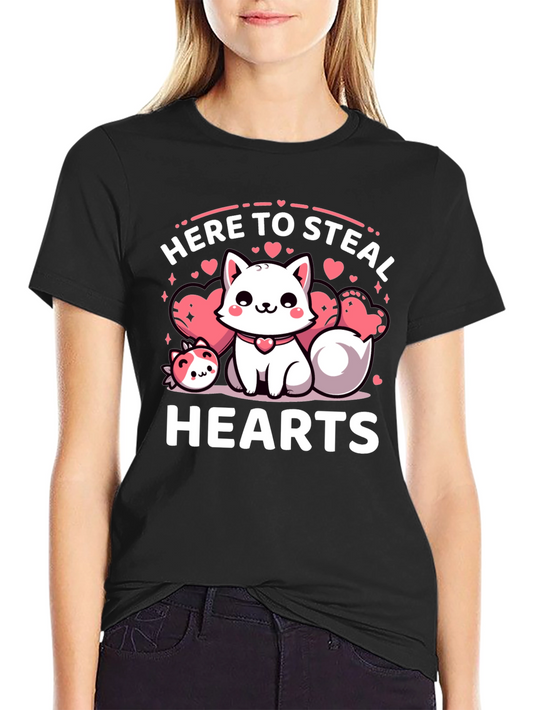 Cute Here to Steal Hearts Valentines Day Cat T-Shirt