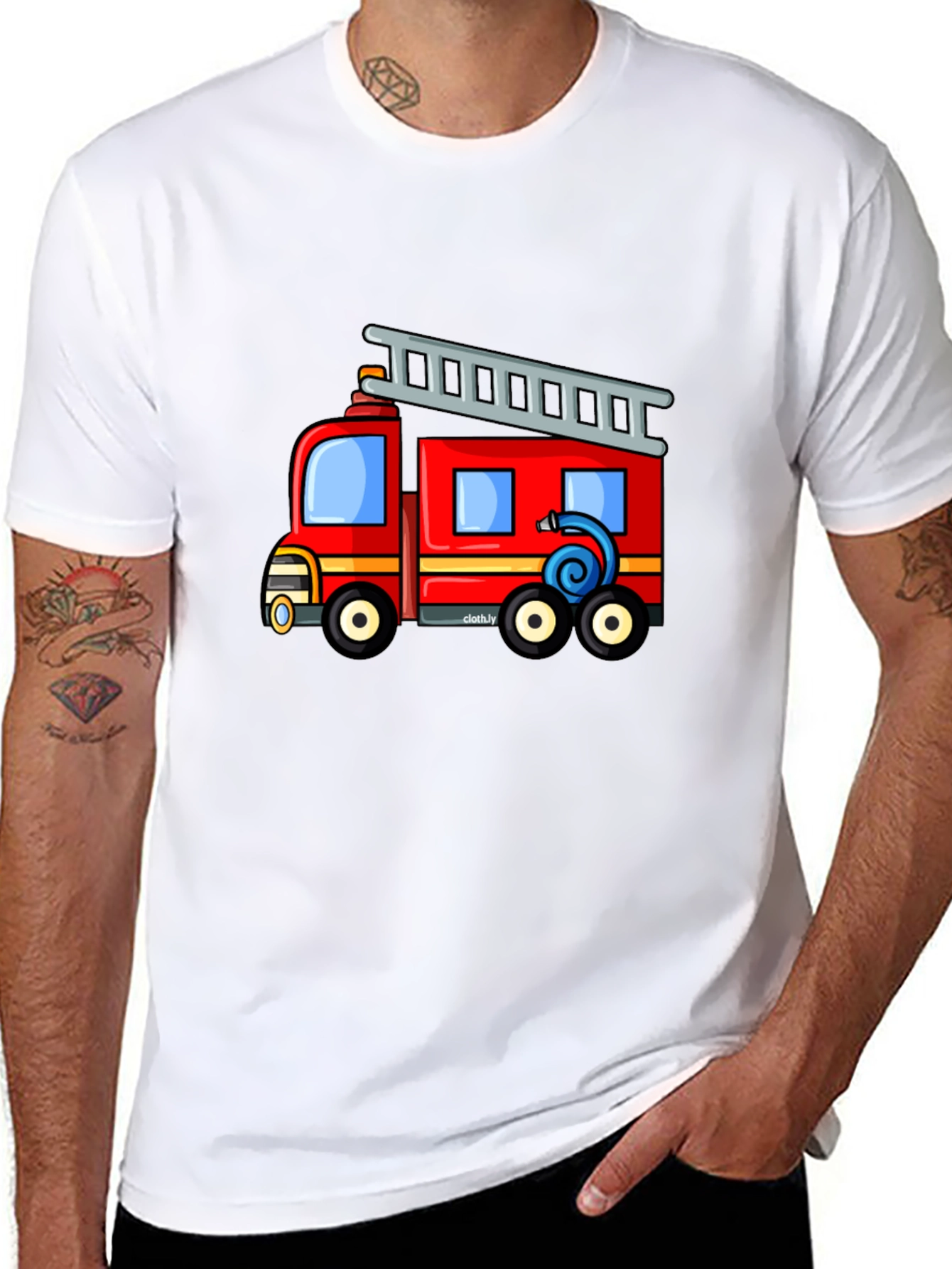 Fire Truck Graphic Tee - Black Cotton Blend T-Shirt