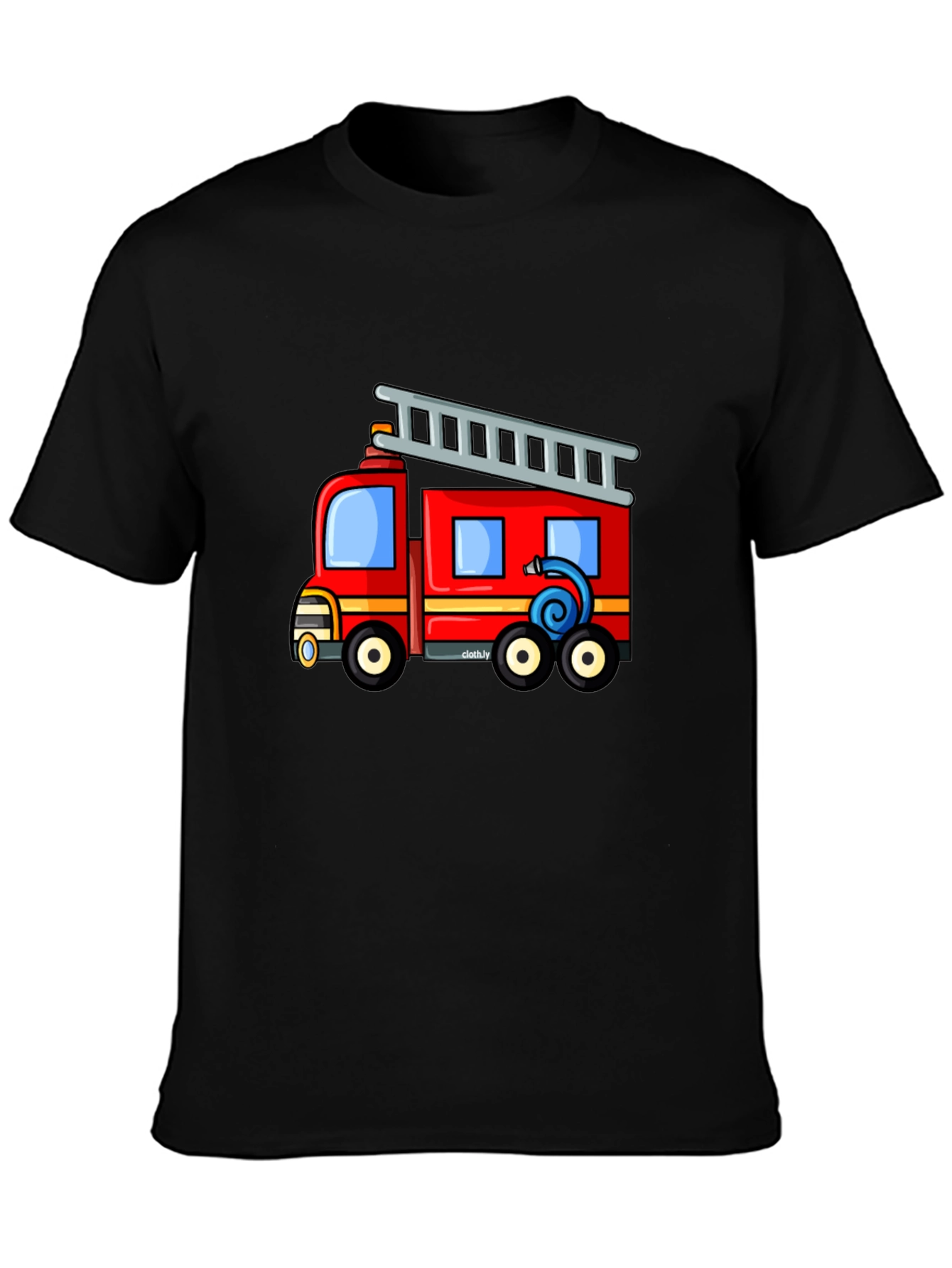 Fire Truck Graphic Tee - Black Cotton Blend T-Shirt