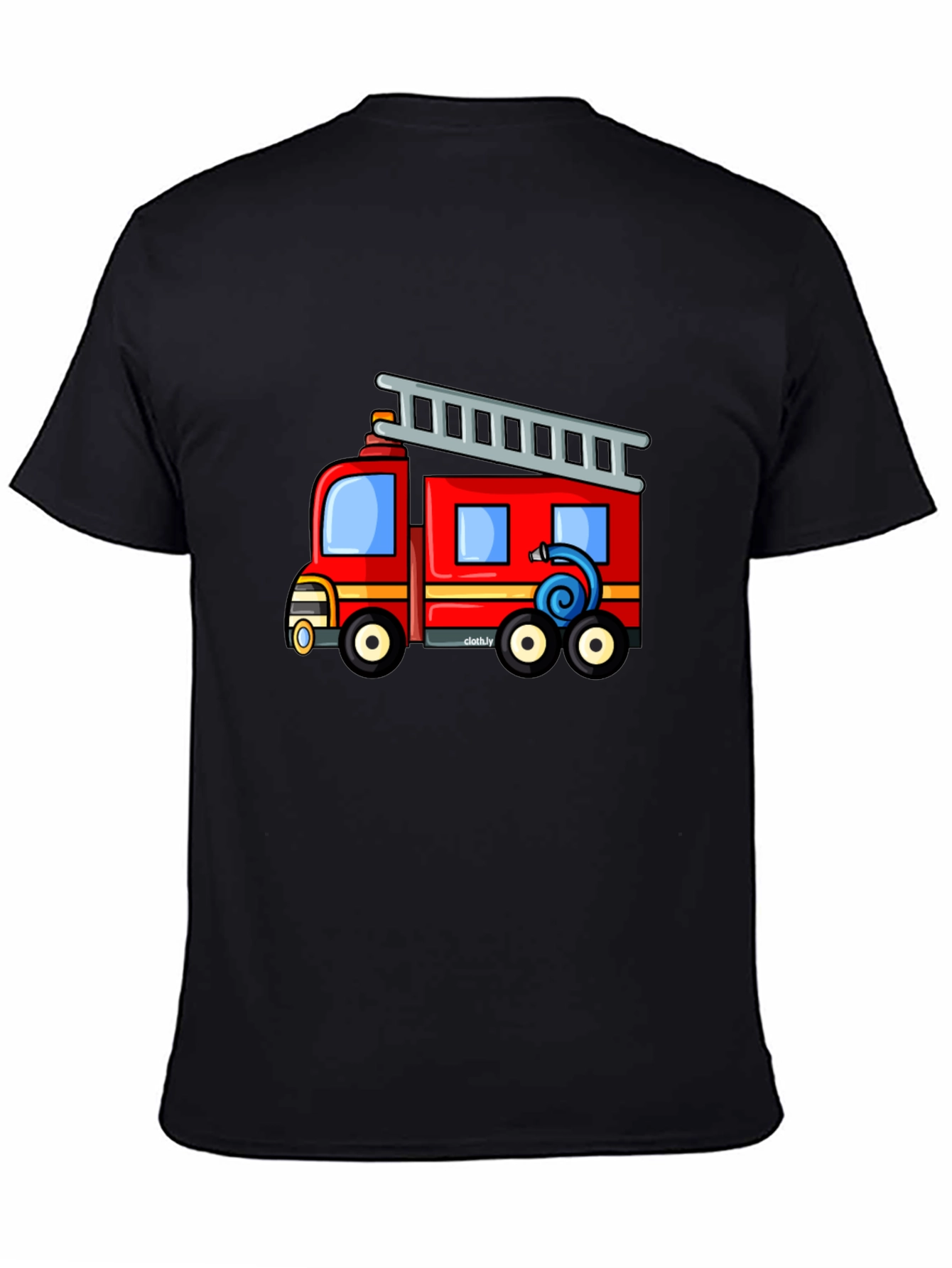 Fire Truck Graphic Tee - Black Cotton Blend T-Shirt