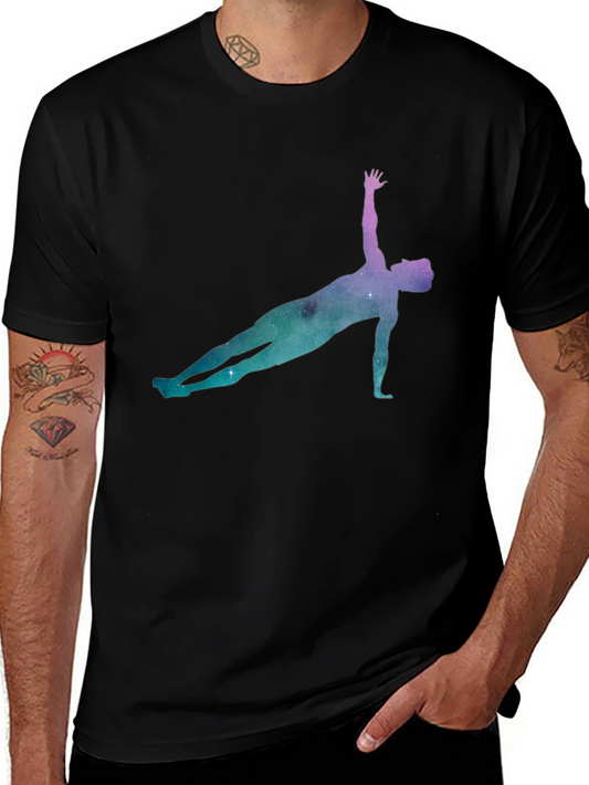 Yoga Pose Galaxy Print Black T-Shirt