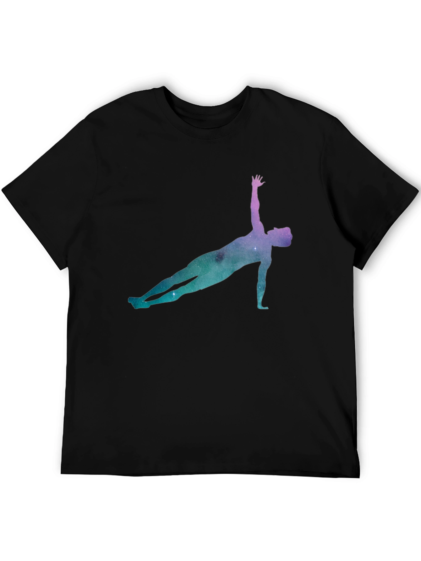 Yoga Pose Galaxy Print Black T-Shirt