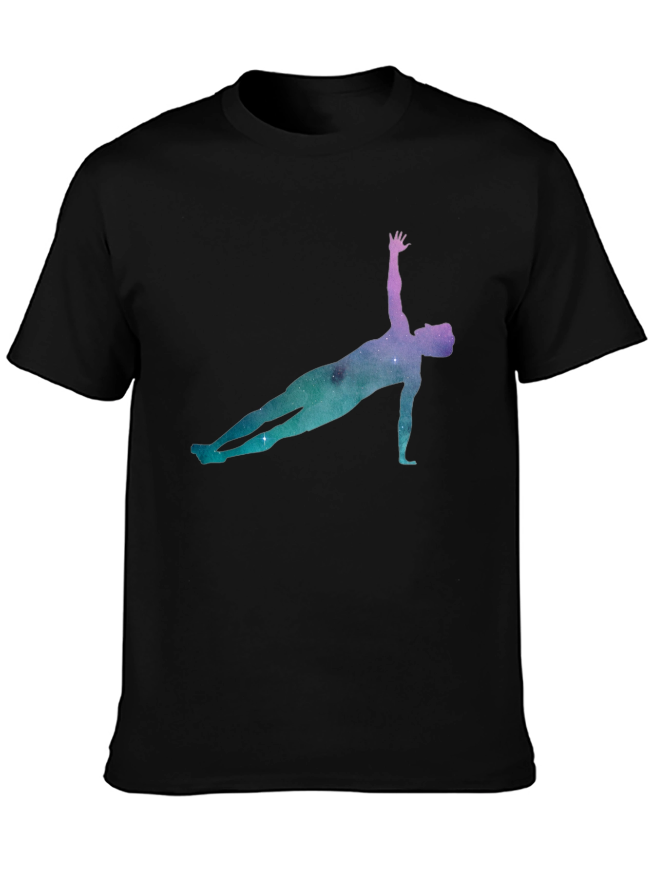 Yoga Pose Galaxy Print Black T-Shirt
