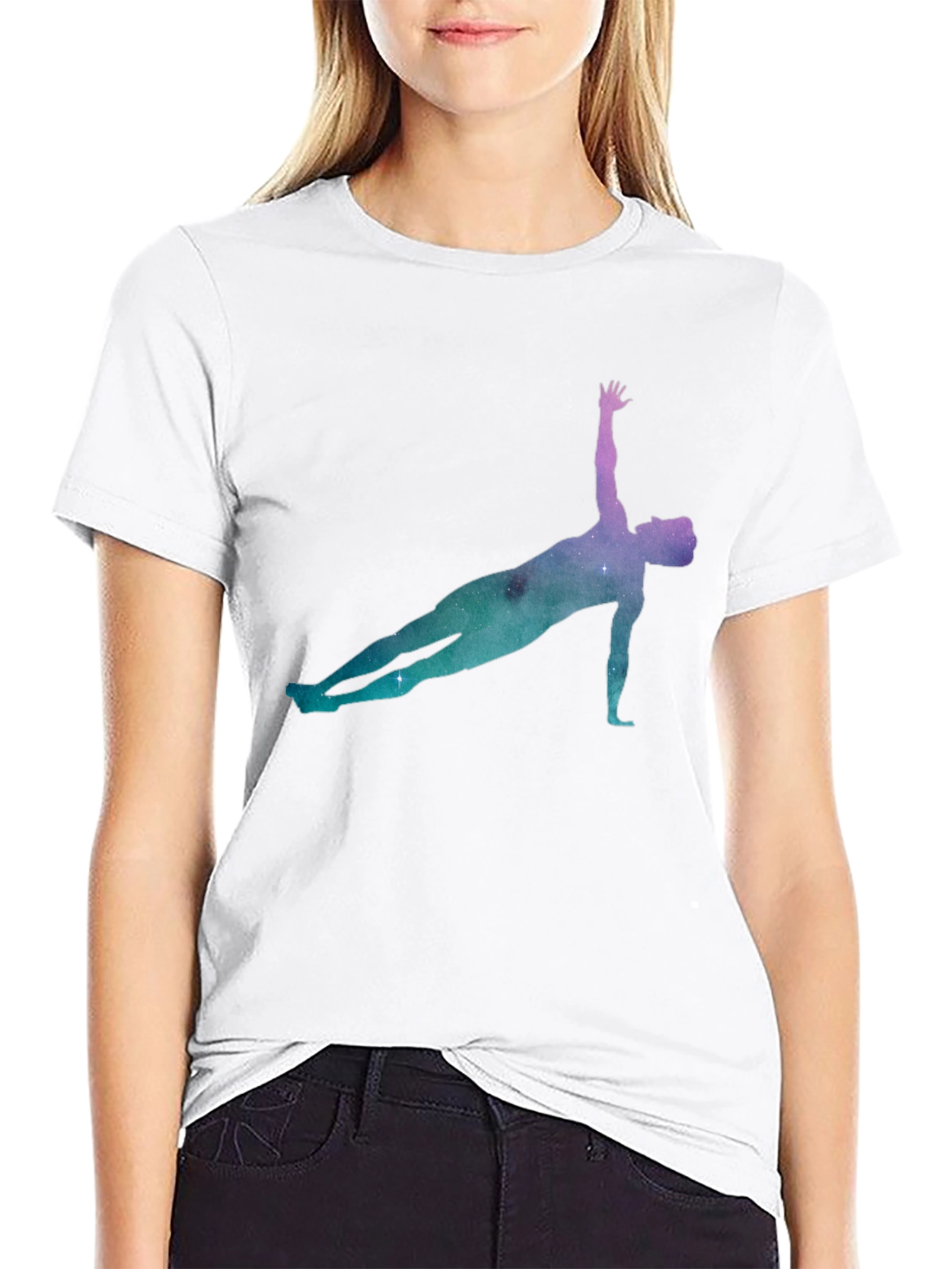 Yoga Pose Galaxy Print Black T-Shirt