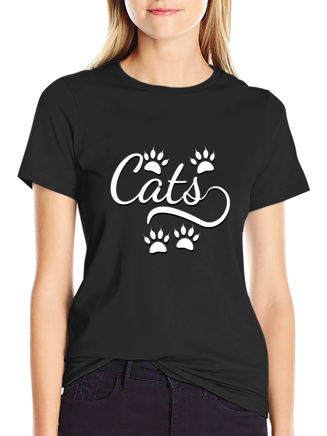 Cats Paw Print T-Shirt - Black