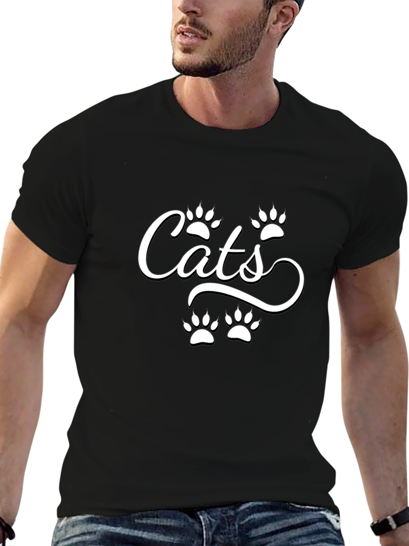 Cats Paw Print T-Shirt - Black