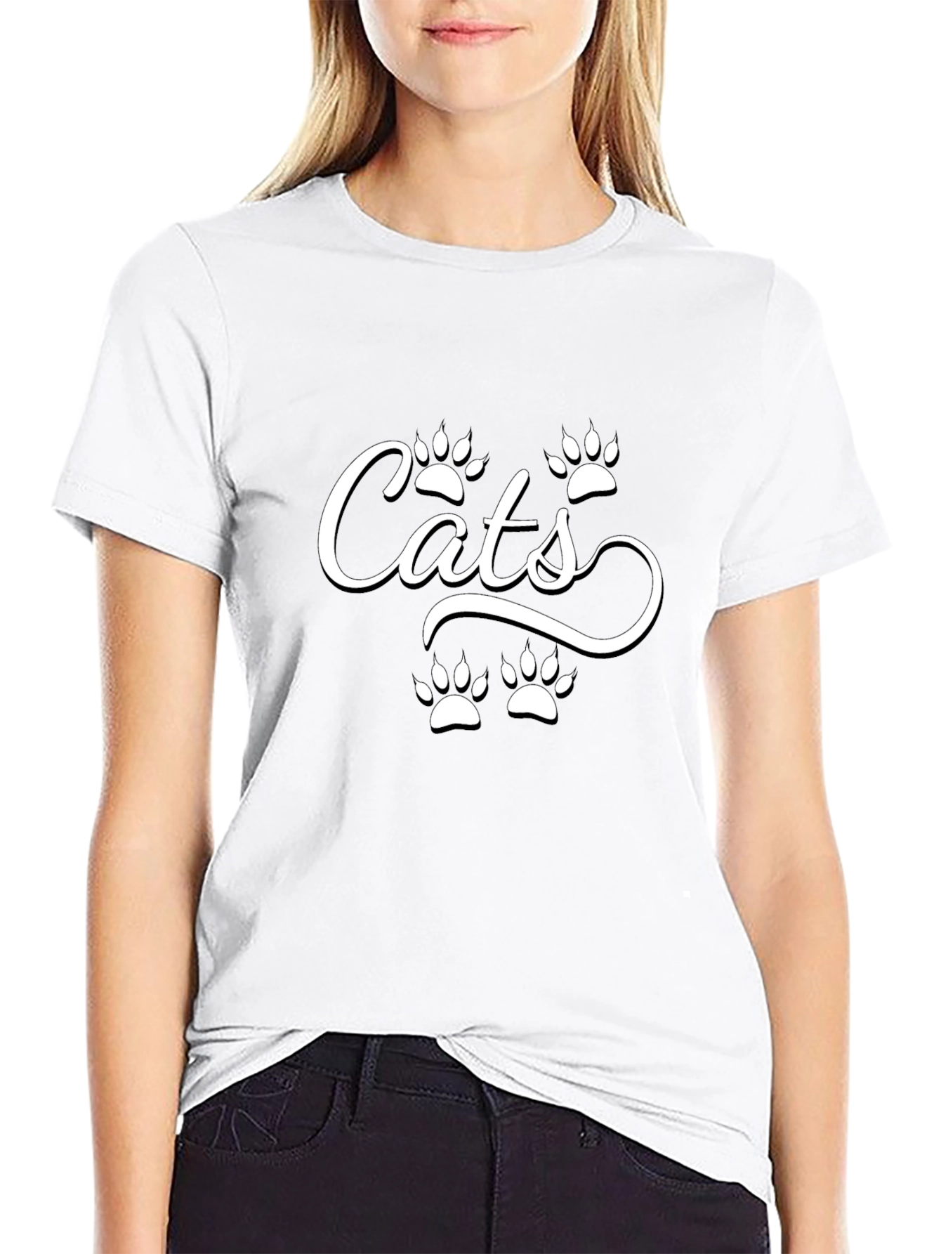 Cats Paw Print T-Shirt - Black
