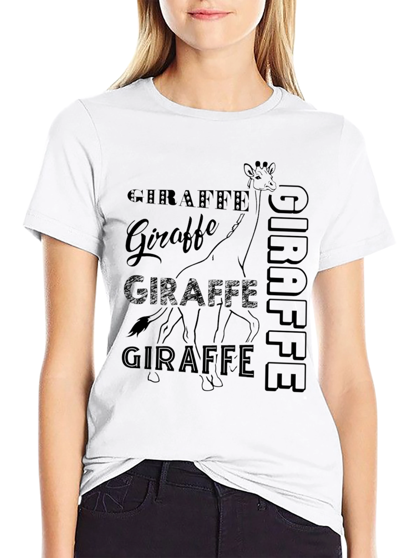 Giraffe Print Black Graphic Tee Shirt