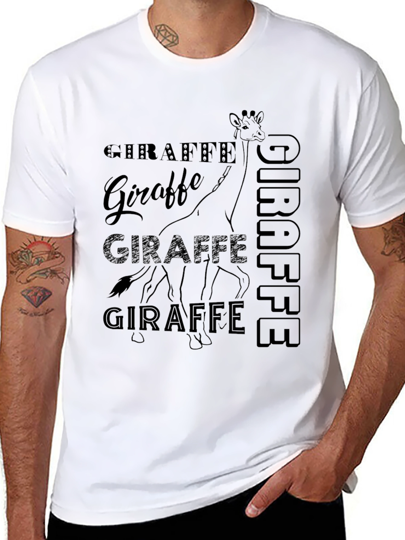 Giraffe Print Black Graphic Tee Shirt