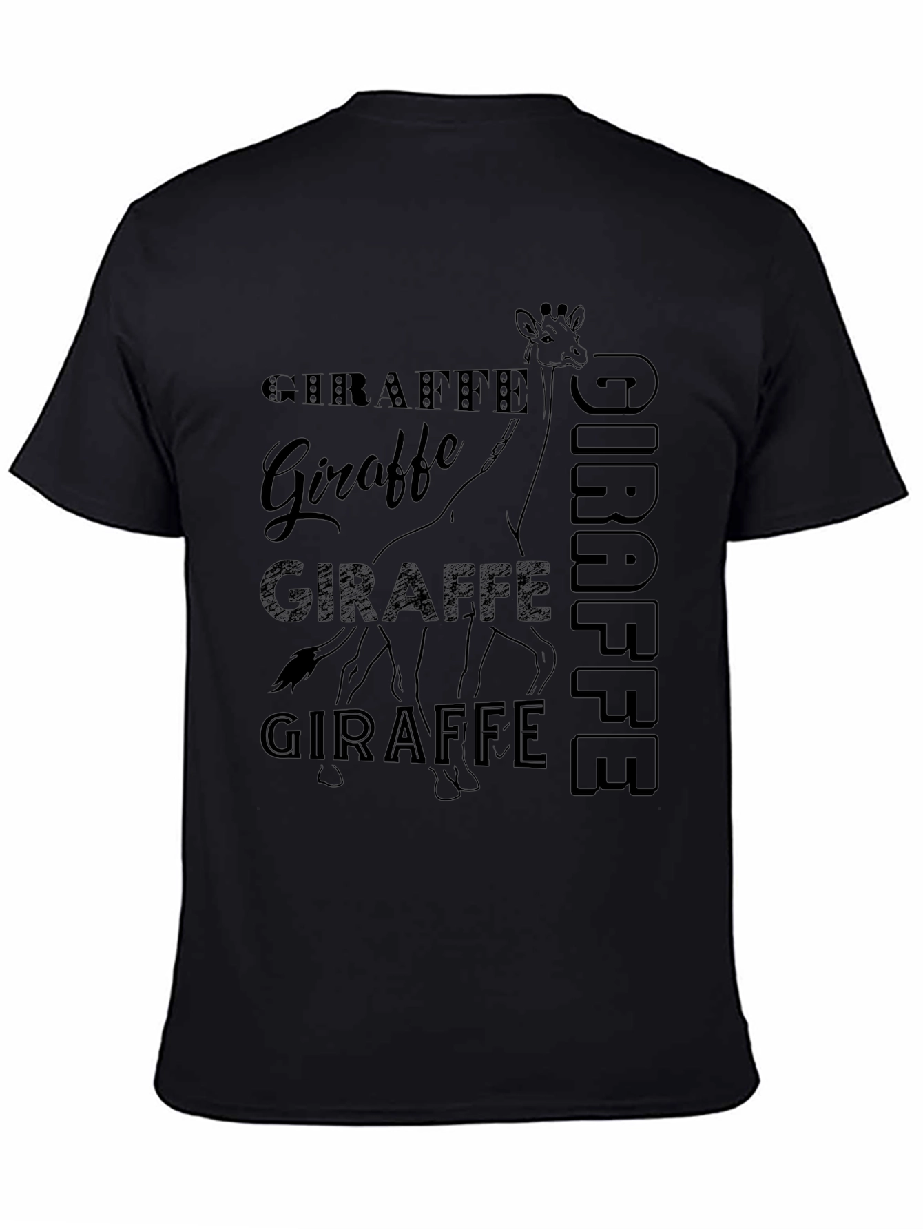 Giraffe Print Black Graphic Tee Shirt