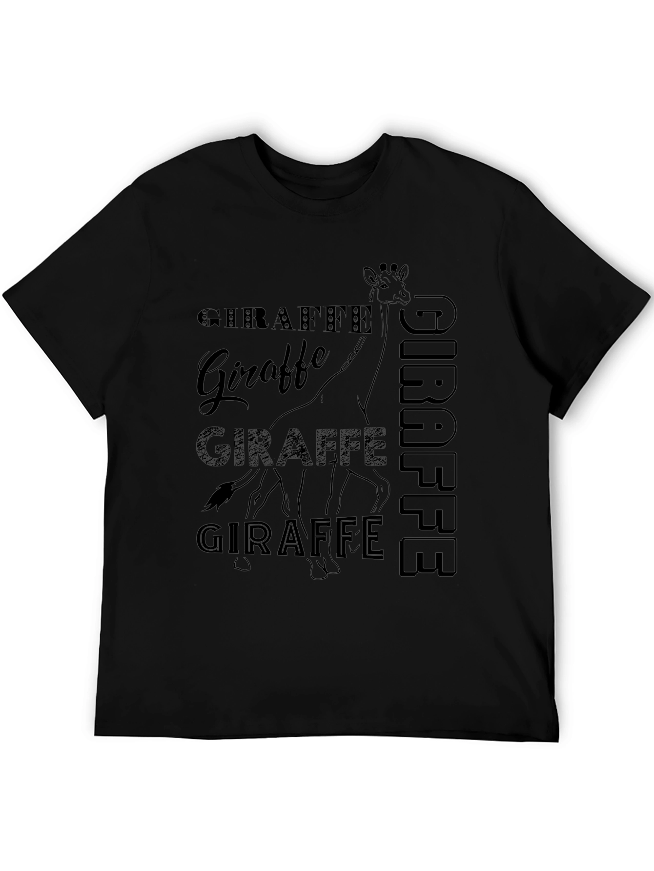 Giraffe Print Black Graphic Tee Shirt