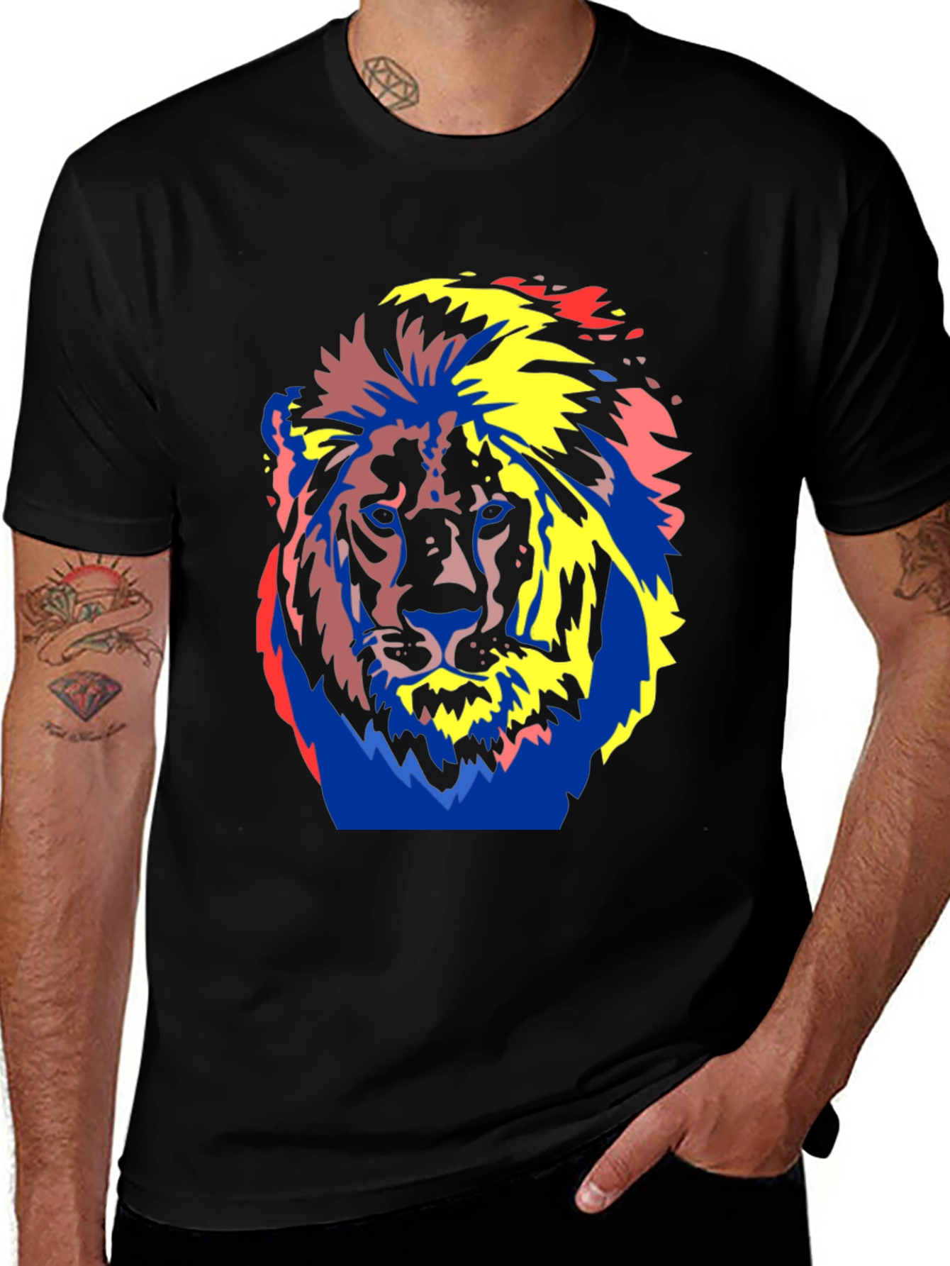 Bold Lion Graphic Tee - Black Cotton T-Shirt