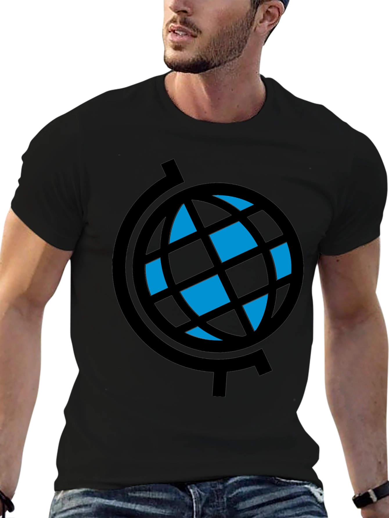 Globe Graphic T-Shirt - Black Crew Neck Tee