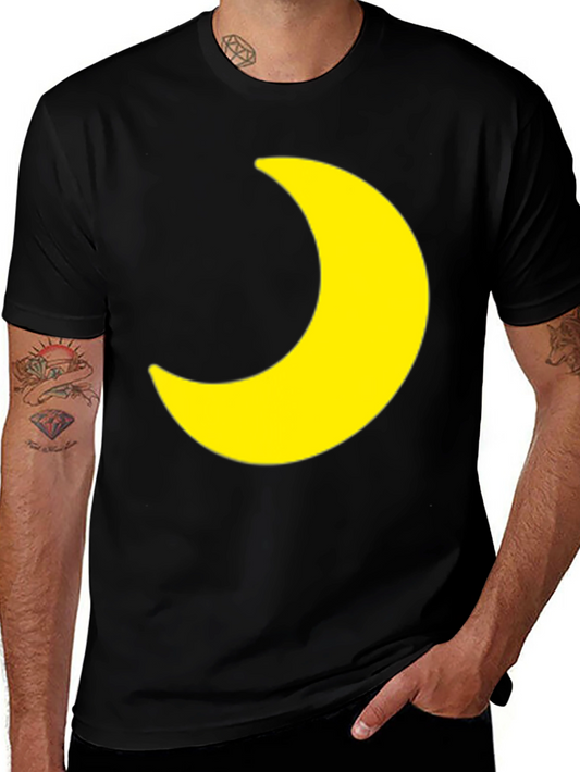 Crescent Moon Graphic Tee - Black Cotton Blend Casual Shirt
