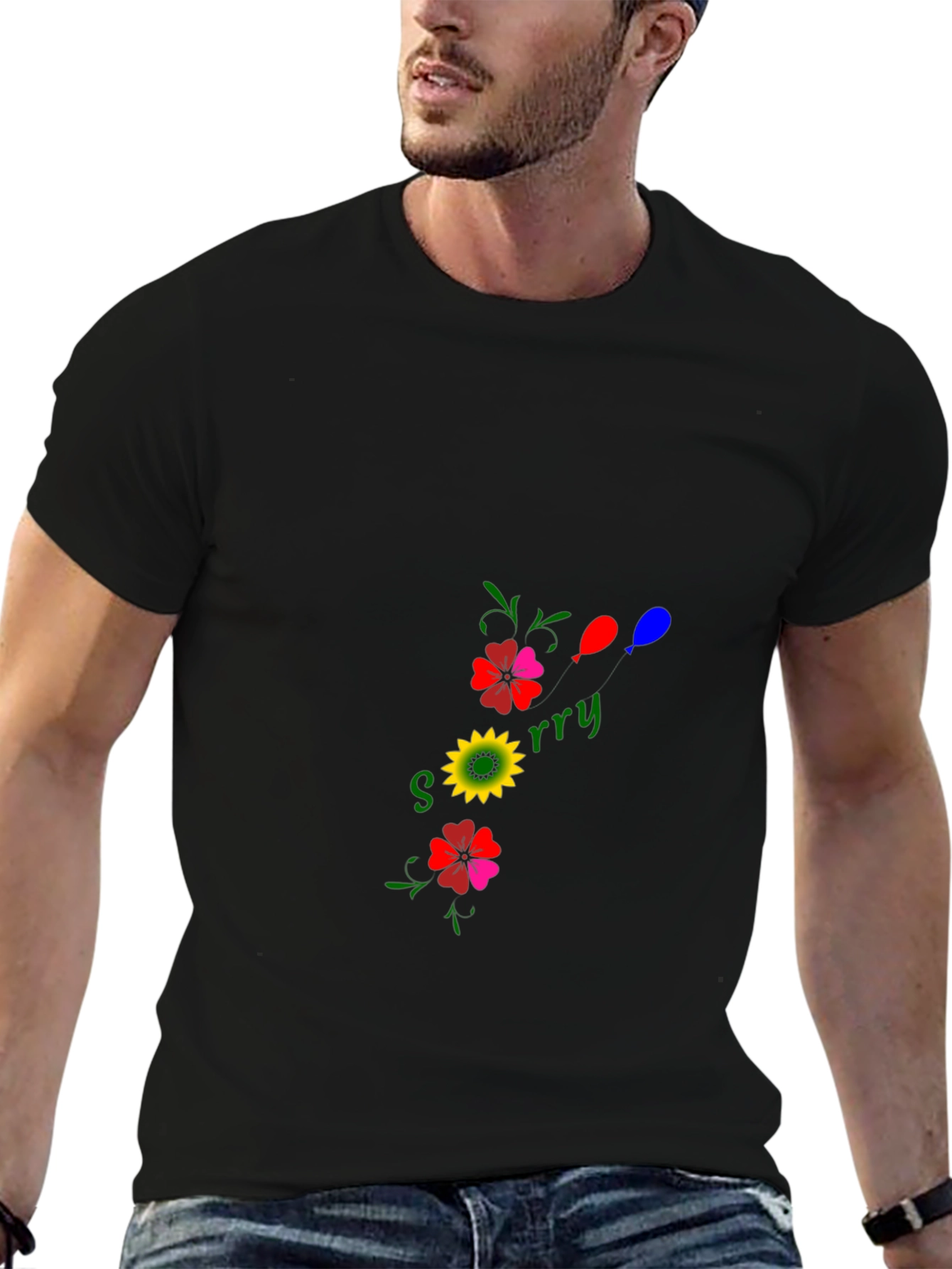 Sorry Floral Graphic Black T-Shirt