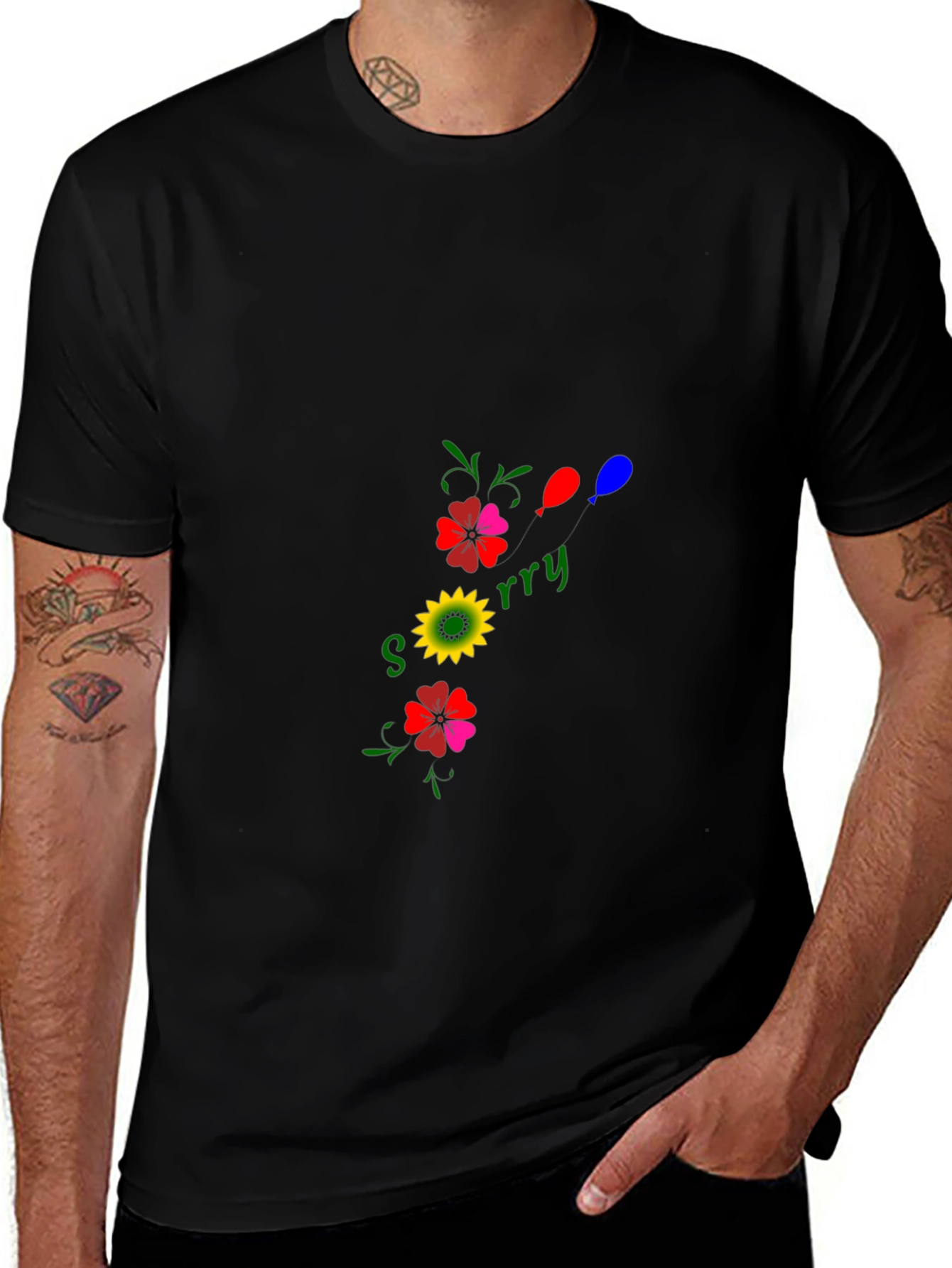 Sorry Floral Graphic Black T-Shirt