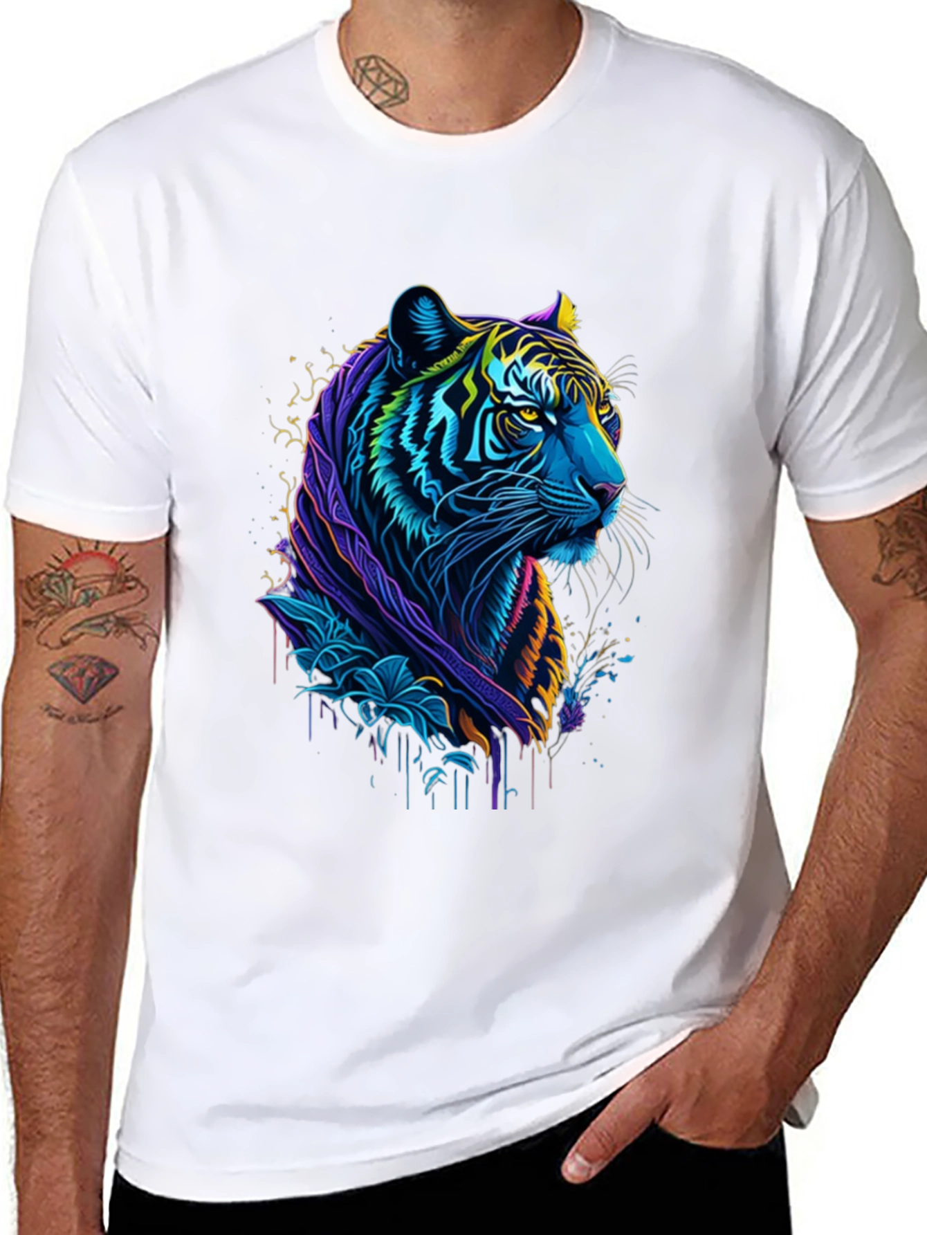Neon Tiger Graphic Tee - Mens Black T-Shirt