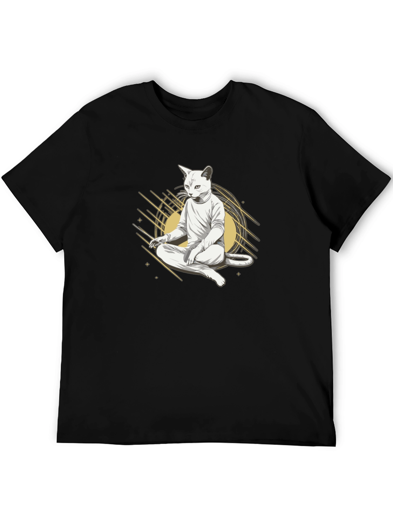 Zen Cat Meditation T-Shirt - Black Cotton Tee