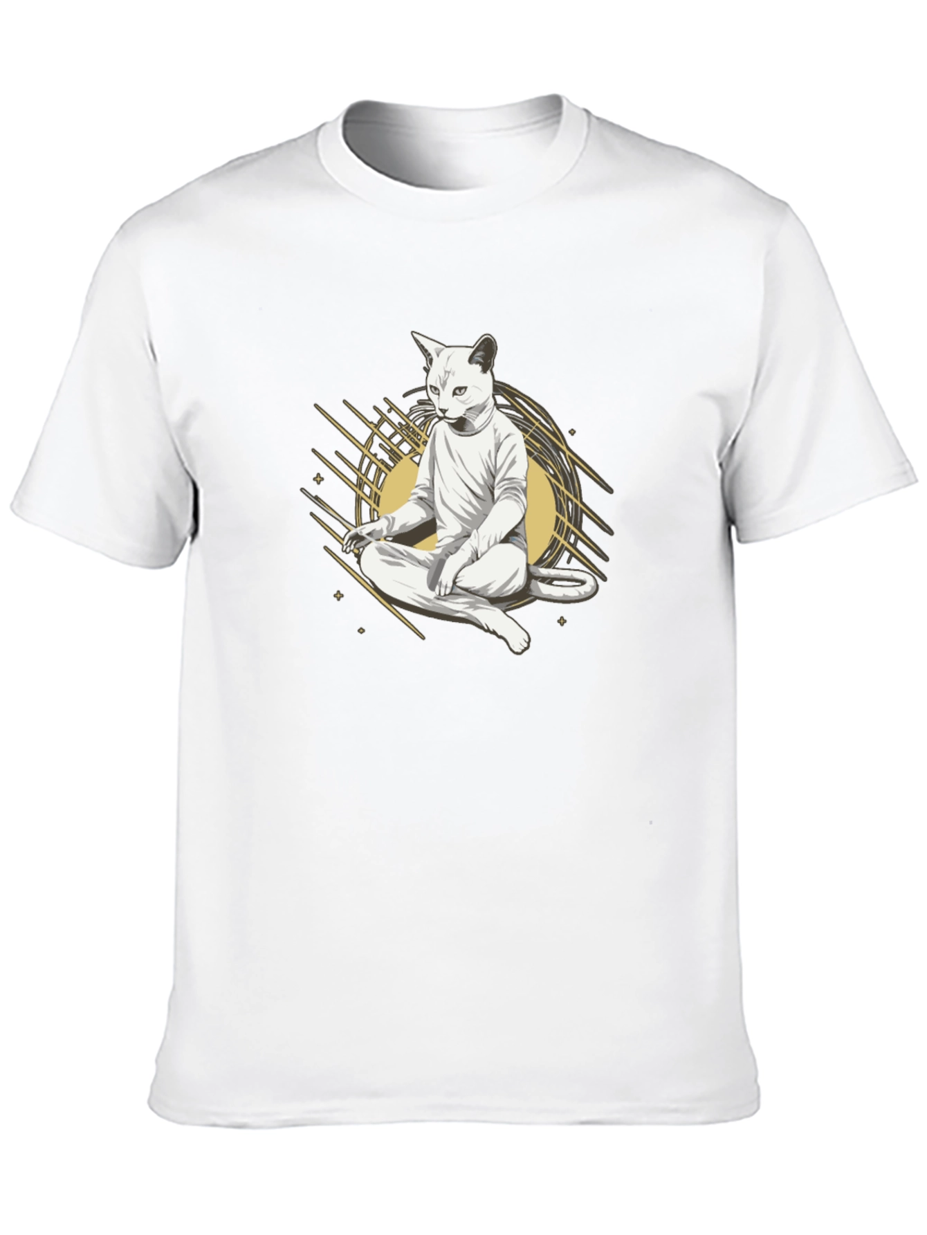 Zen Cat Meditation T-Shirt - Black Cotton Tee