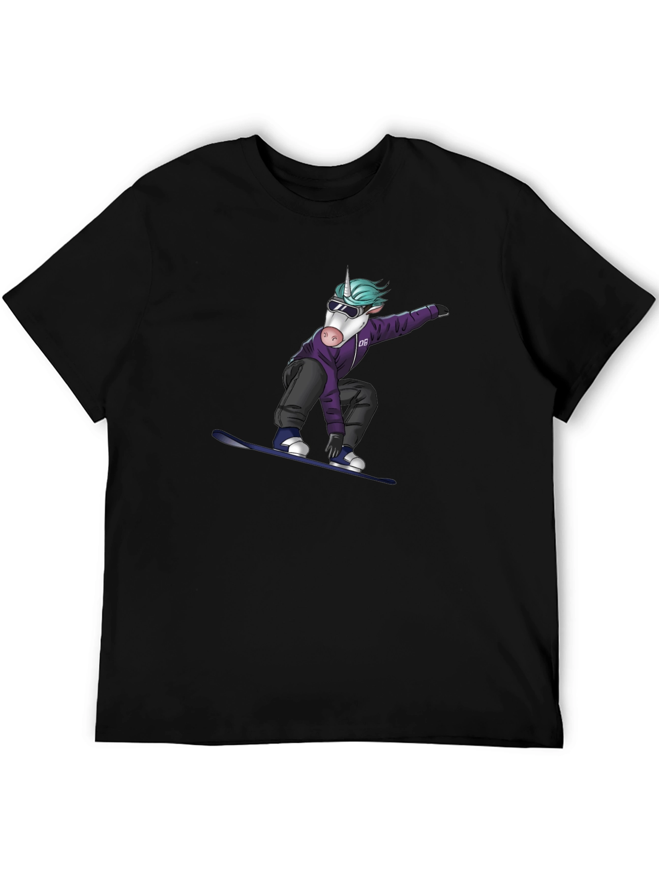 Unicorn Snowboarder Graphic Tee - Black