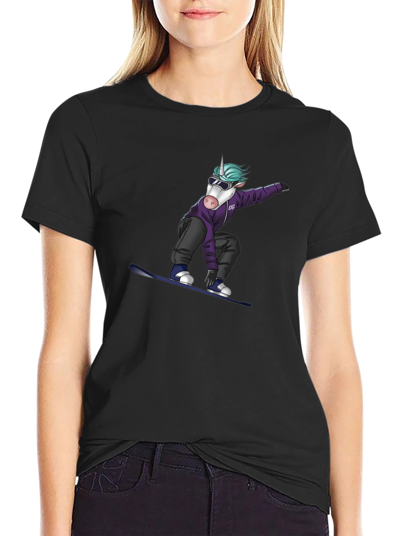 Unicorn Snowboarder Graphic Tee - Black